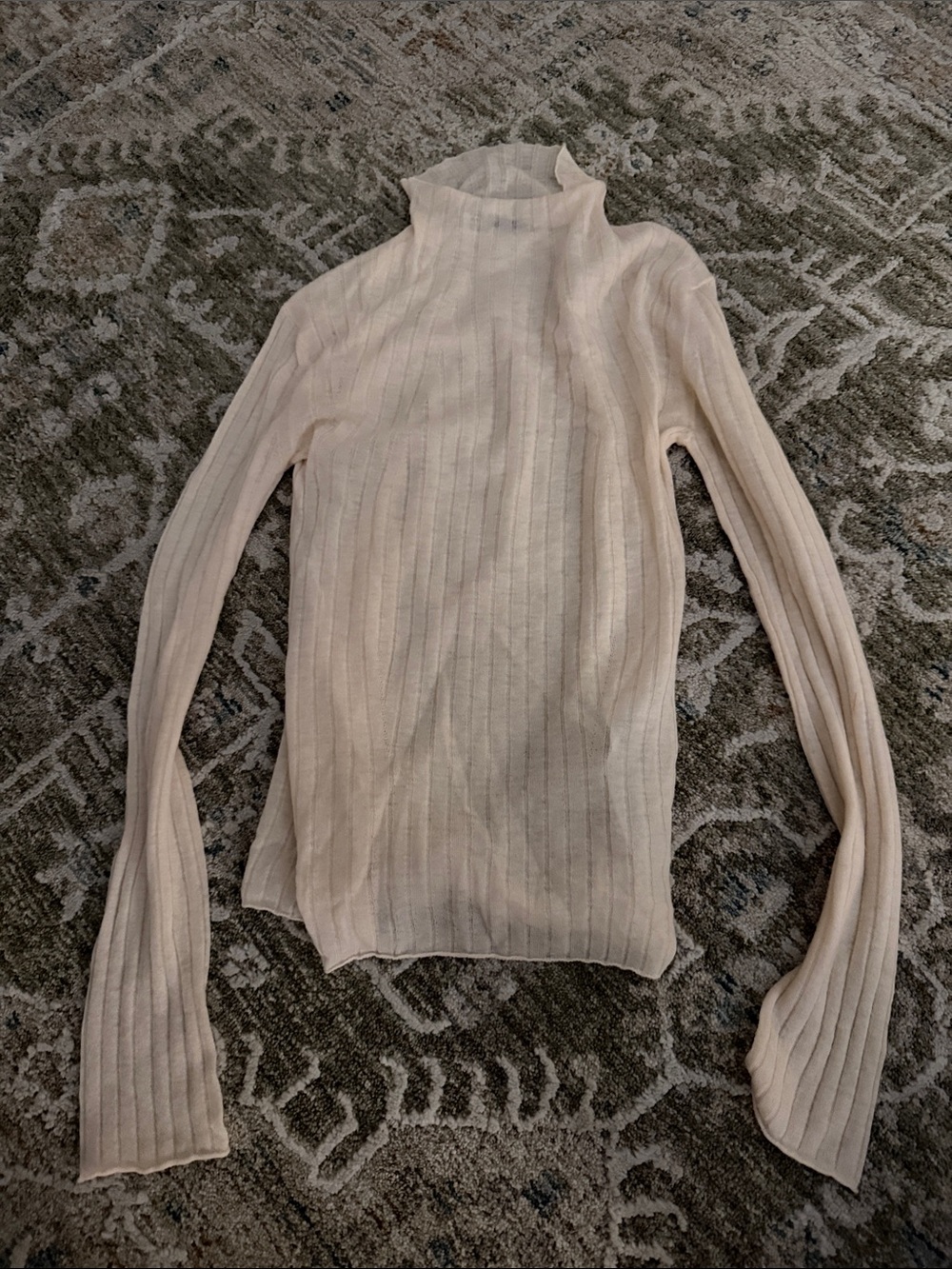 Zara Beige Ribbed Turtleneck Top